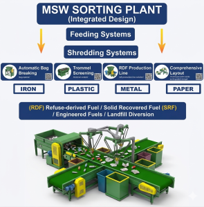 MSW Sorting Plant Process Flow Diagram with RDF Production