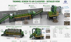Heavy-duty conveyor belt system for industrial MSW sorting machine 3D design