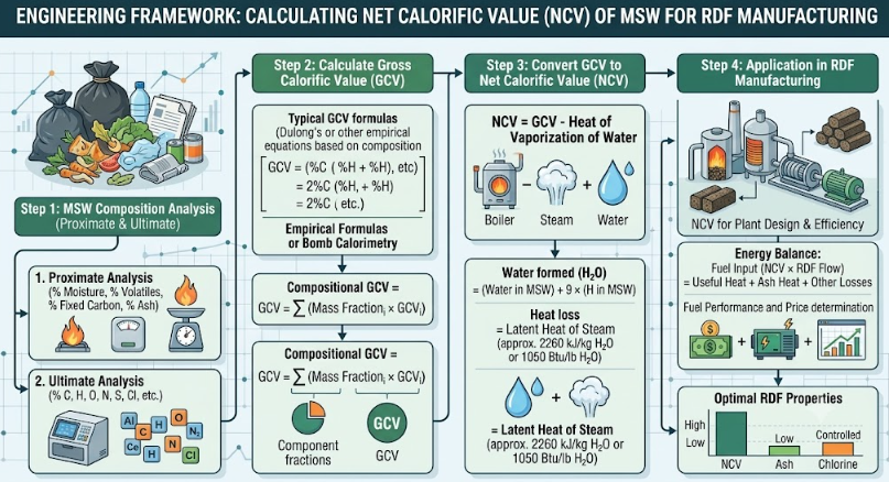 How to Calculate the Net Calorific Value (NCV) of MSW for RDF Manufacturing: An Engineering Framework