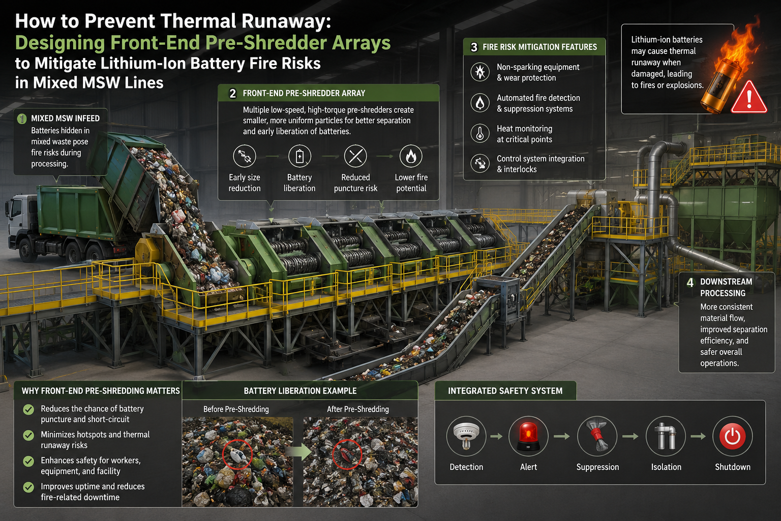 How to Prevent Thermal Runaway: Designing Front-End Pre-Shredder Arrays to Mitigate Lithium-Ion Battery Fire Risks in Mixed MSW Lines